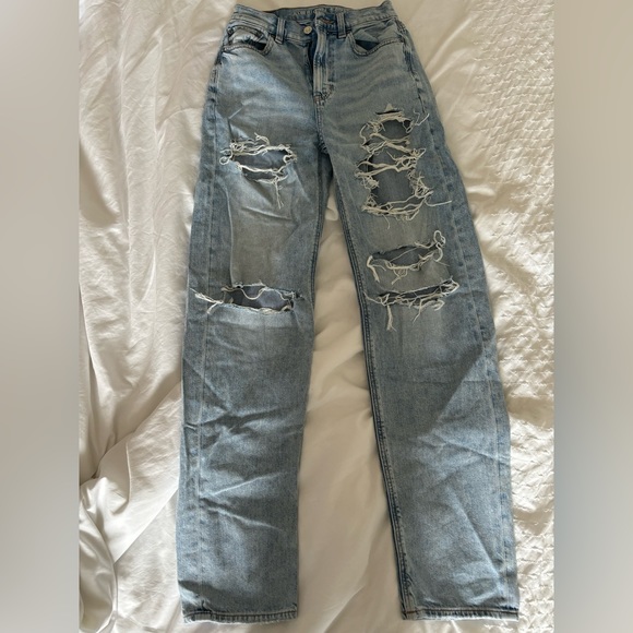 American Eagle Ripped High Waist Baggy Straight Jean - Picture 2 of 7